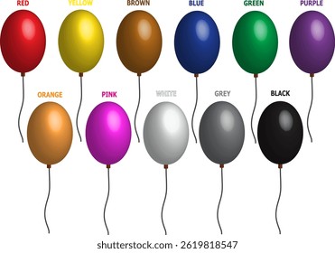 Colored balloons with text on them for children's knowledge