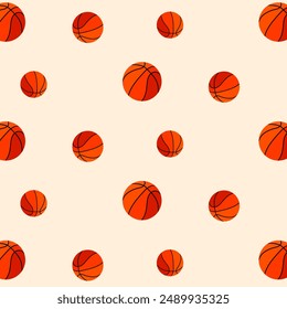 Colored balls in a pattern.Vector seamless pattern of orange basketballs on a colored background.