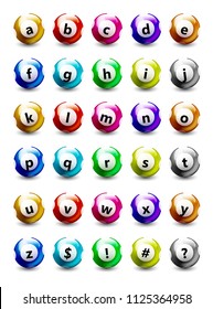 Colored Balls Set with Lowercase Letters and symbols