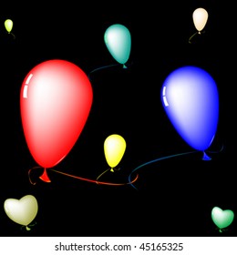 colored baloons over black background, abstract art illustration