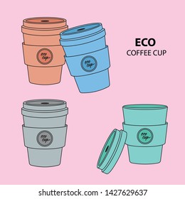 Colored bamboo eco coffee cup to go. Flat design