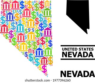 Colored banking and dollar mosaic and solid map of Nevada State. Map of Nevada State vector mosaic for advertisement campaigns and agitation.