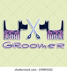 Colored banner for groomer with stylized patterned dogs