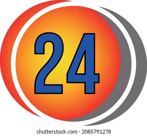 Colored banner with number 24  in the center, red, blue, white and gray element