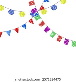 Colored banner pennants for birthday or celebration events, open new shop, vector of triangular hanging, greeting card or invitation, poster birthday design illustration