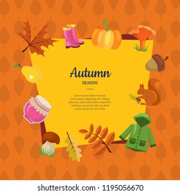Colored banner and poster vector cartoon autumn elements and leaves background with place for text illustration