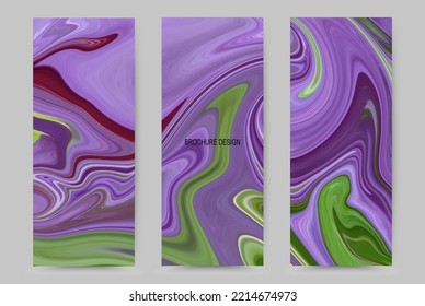 Banderas de colores, tres banderas brillantes con fondo azul ondulado y verde, elemento de diseño