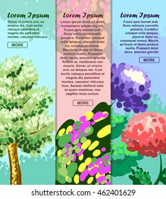 Colored banners with tree, flower and abstraction with space for your advertising. Vector illustration
