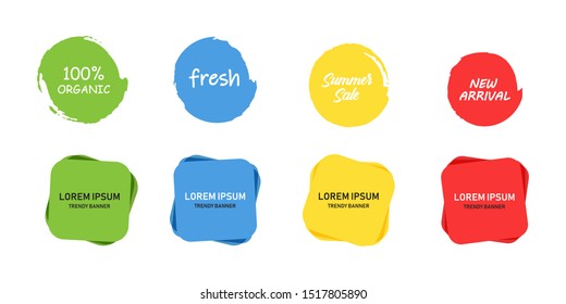 Colored banners in vector trendy flat design. Vector banners. Colored vector tags. Colorful vector shapes isolated. EPS 10