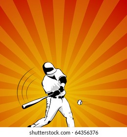 colored baseball player striking the ball vector illustration