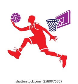 Colored basketball player silhouettes for sports themed graphic design projects.