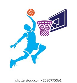 Colored basketball player silhouettes for sports themed graphic design projects.