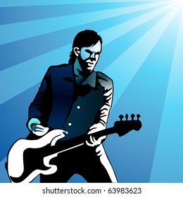 colored bass guitar player vector illustration
