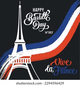 Colored bastille day template with landmark and french flag Vector