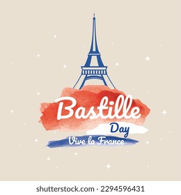 Colored bastille day template with landmark and french flag Vector