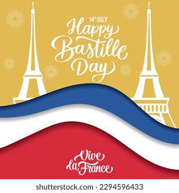 Colored bastille day template with landmark and french flag Vector