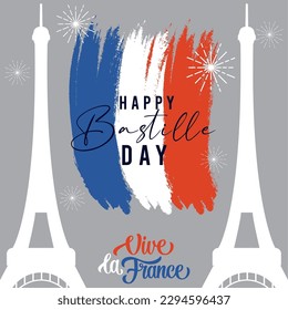 Colored bastille day template with landmark and french flag Vector