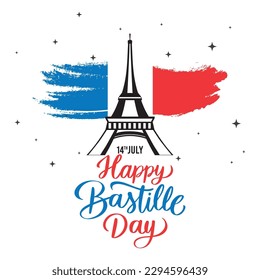 Colored bastille day template with landmark and french flag Vector