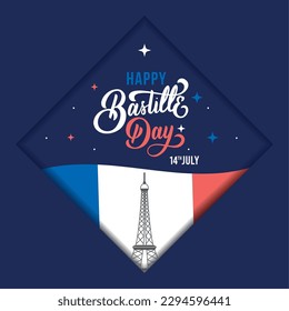 Colored bastille day template with landmark and french flag Vector