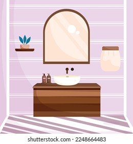 Cuarto de baño colorido con toalla y lavabo Vector
