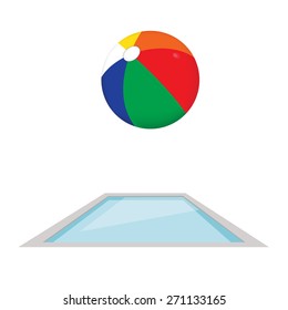 Colored beach ball in swimming pool vector. 