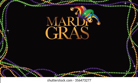 Colored beads frame Mardi Gras wide background EPS 10 vector stock illustration.
