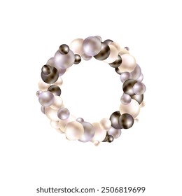 Colored beads. Pearls. Abstract background. Decorations. Round photo frame. Purple balls