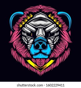 colored bear head art with ornamental mask