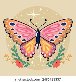 Colored beauty butterfly Cute insect Vector illustration