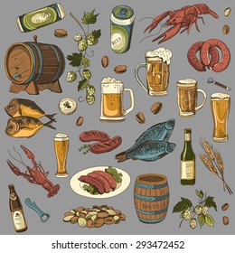 colored beer hand drawing set of vector sketches, excellent vector illustration, EPS 10