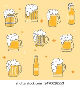 Colored beers sketches Icon set Vector illustration