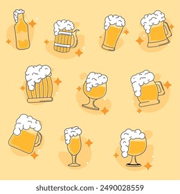 Cervezas de colores bocetos Conjunto de iconos Ilustración vectorial