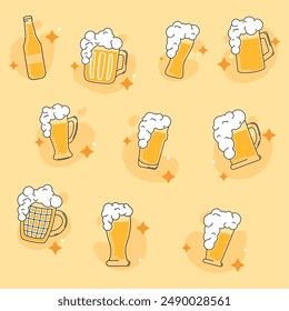 Colored beers sketches Icon set Vector illustration