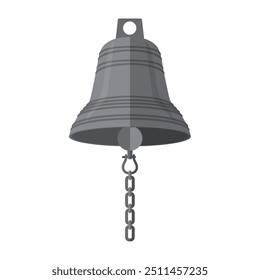 A colored bell icon. The ship's bell. Rynda. The alarm bell. A silver-colored bell with a chain. Vector illustration isolated on a white background for design and web.