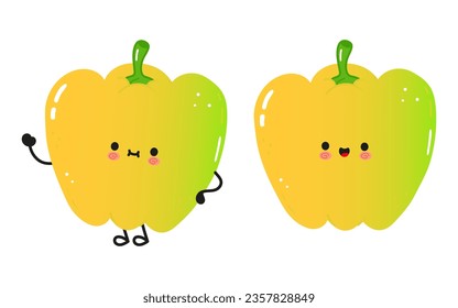 Farbige Glockenpfefferfigur. Vektorhandgezeichnete Cartoons kawaii Zeichentricksymbol. Einzeln auf weißem Hintergrund. Farbiges Pfeffercharakterkonzept