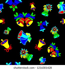 colored bells on a black background, vector illustration