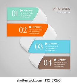 Colored bended lines with numbers on gray background. Trendy origami style options banner. Can be used for numbered options, web design, infographics.