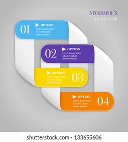 Colored bended lines with numbers on gray background. Trendy origami style options banner. Can be used for numbered options, web design, infographics.