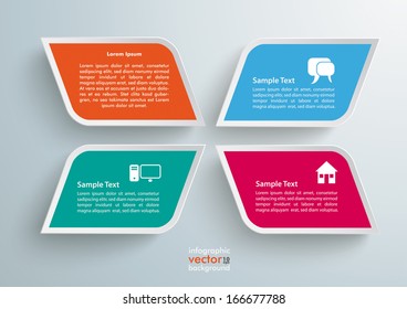 Colored bevel rectangles on the grey background. Eps 10 vector file.