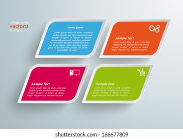 Colored bevel rectangles on the grey background. Eps 10 vector file.