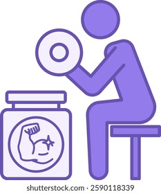 Colored Biceps Curl Icon. Vector Illustration. The Athlete Holds a Dumbbell and Protein Jar. Strength Training. Gym and Sports Concept
