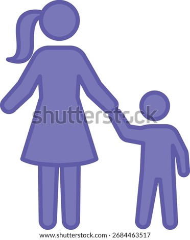 Colored Big Sister Icon. Vector Illustration. Girl in a Dress Holding a Little Boy's Hand. Family Concept