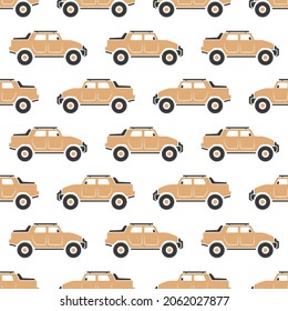 Colored big SUVs isolated on white background. Cute car seamless pattern. Side view. Vector simple flat graphic illustration. Texture.