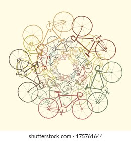 Colored bikes. Vector background with bicycles