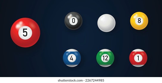 Colored billiard balls with numbers. Game round spheres for sports entertainment and competitive vector competitions