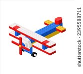 Colored biplane airplane in isometry. Vector