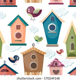 Colored birdhouses set pattern