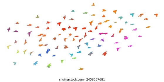 Colored birds. A flock of flying rainbow birds. Vector illustration