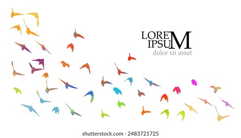 Colored birds. A flock of flying rainbow birds. Not AI, Vector illustration.