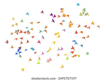 colored birds. A flock of flying rainbow birds. hand drawing. Not AI. Vector illustration.